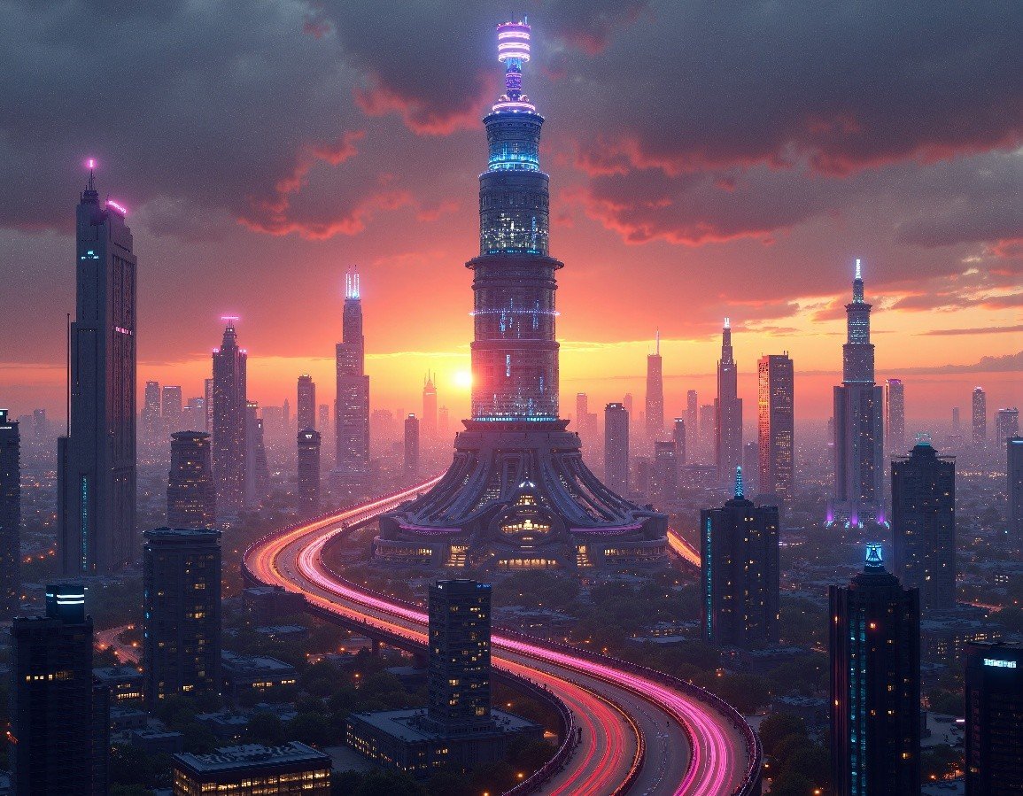 Neon city AI art
